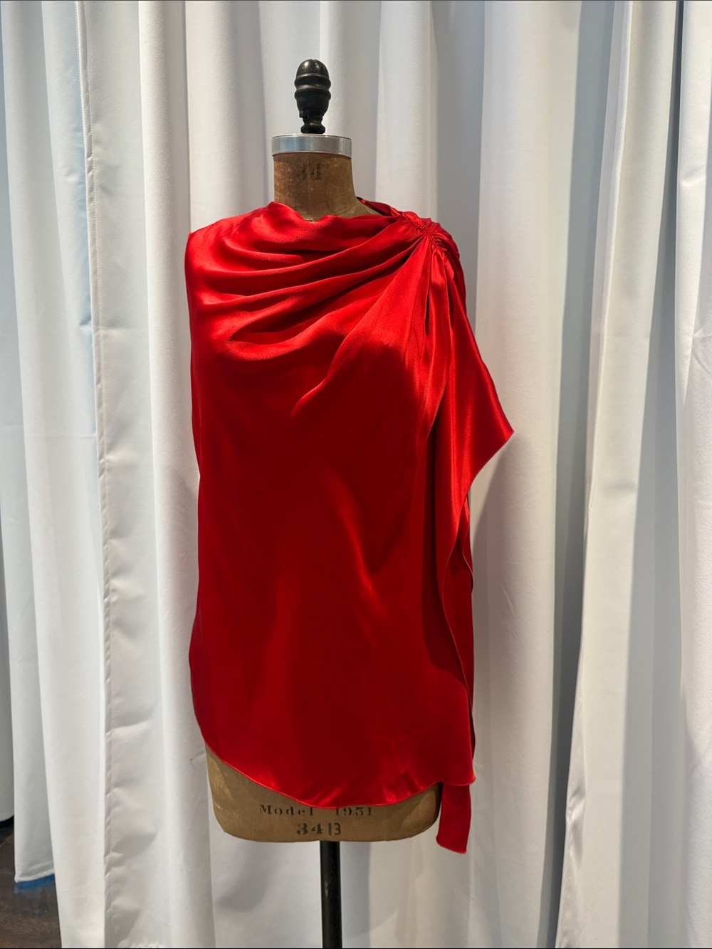 EUC Lanvin Red Draped Satin One-Shoulder Top